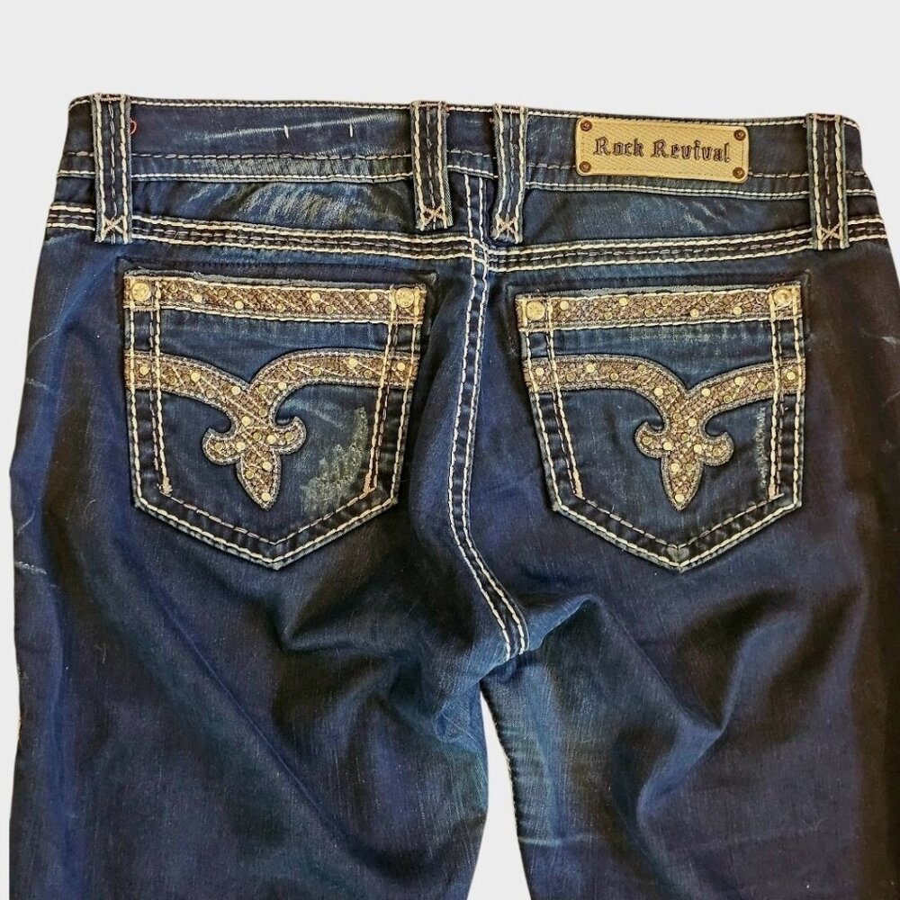 Rock‎ Revival Womens Skinny Jeans Sz 32 Dark Wash Sherry Inseam 34 Embellished